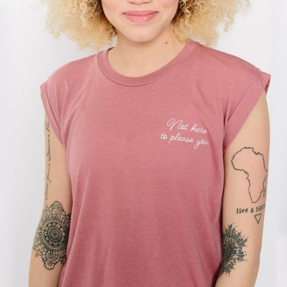 Mauve pink Not Here To Please You feminist t shirt - Picture 7 of 7